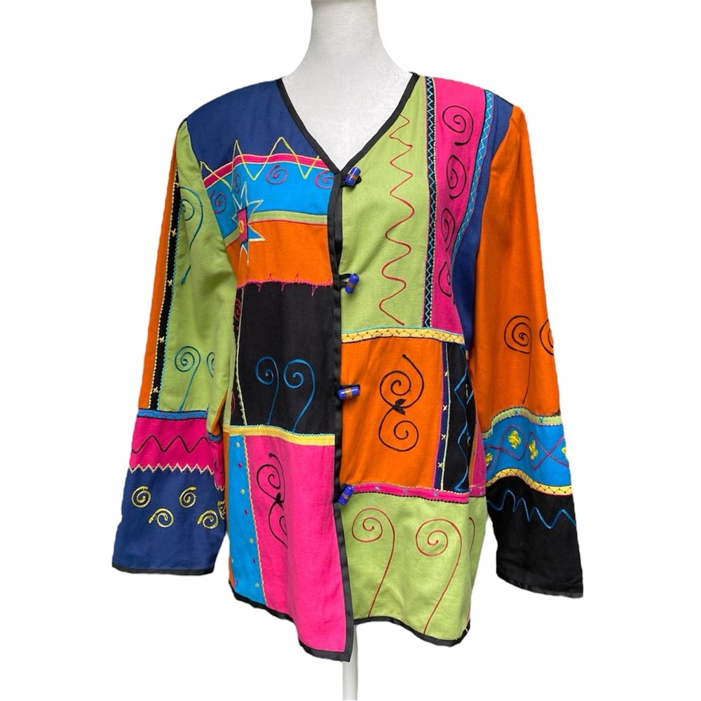 Indigo Moon Colorful Patchwork Art to Wear Embroidered Jacket